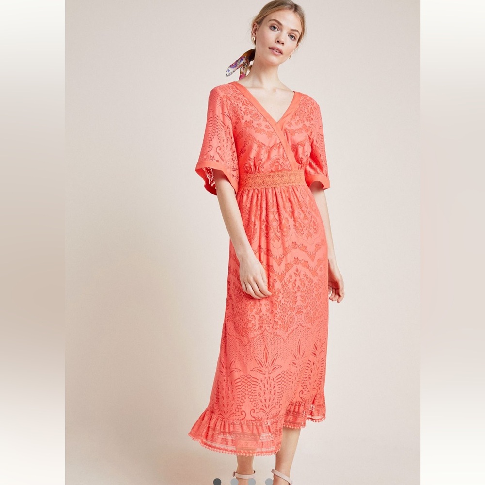 Farm Rio x Anthropologie Devore midi dress, EUC, XS Petite